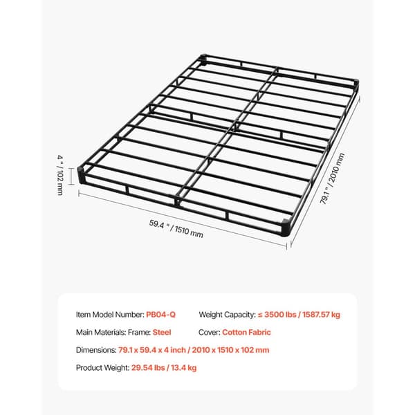 Boxmadras Queen Size, Sengestel med stof, Mål 79,1 L x 59,4 B x 4 H in
