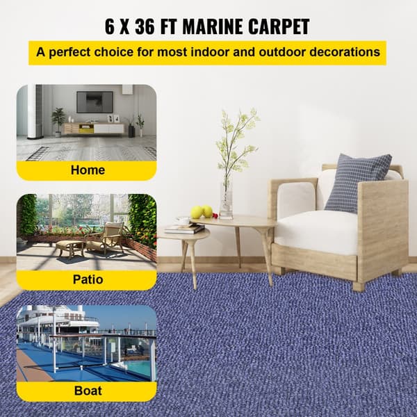 Bådtæppe 6x36 fod, Marine Tæpperulle, Blå, Indendørs/Udendørs, Anti-slip Dæksdækning