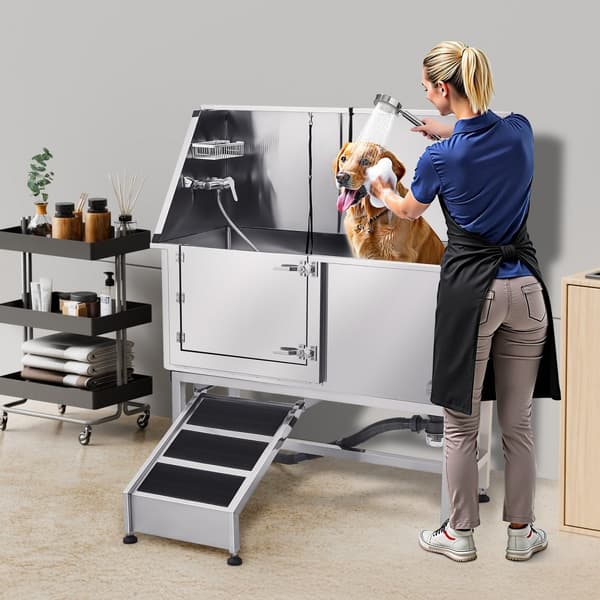 Hundebadekar i Rustfrit Stål 127 cm, med Rampe, Venstresidet Vandfilter