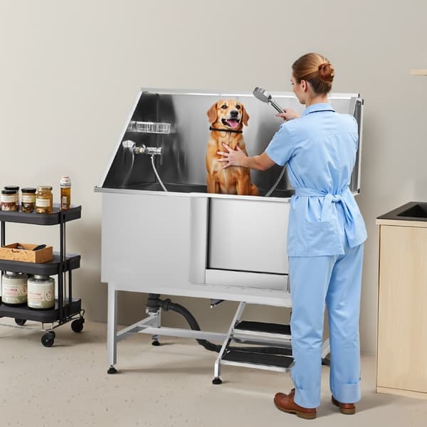 Hundebadekar i rustfrit stål, 127 cm, med trappevandfilter, lethed i brug, holdbarhed