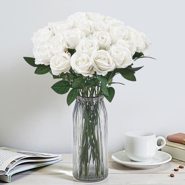 Hvide Roser Kunstige Blomster, 120 stk. Realistisk Buket, Perfekt til Juleboligindretning