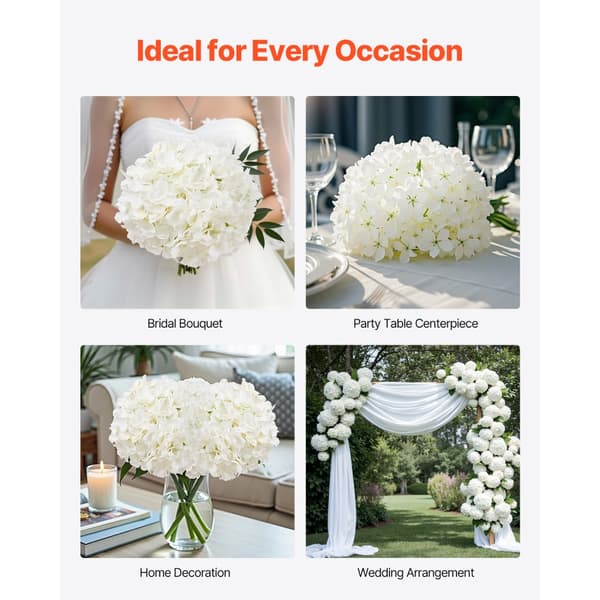 205 stk Kunstige Silkehortensia Blomster, 9,8 tommer Buketarrangement, Hvid