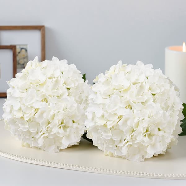 205 stk Kunstige Silkehortensia Blomster, 9,8 tommer Buketarrangement, Hvid