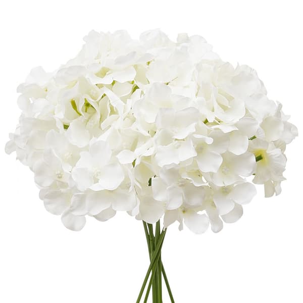 205 stk Kunstige Silkehortensia Blomster, 9,8 tommer Buketarrangement, Hvid
