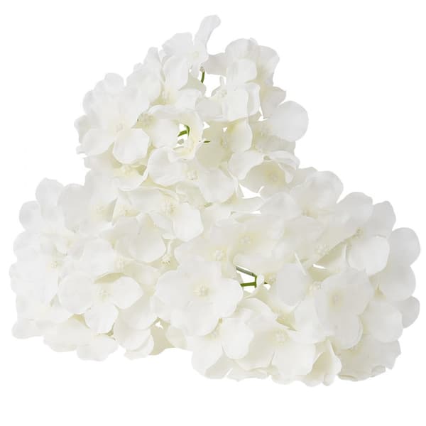 205 stk Kunstige Silkehortensia Blomster, 9,8 tommer Buketarrangement, Hvid