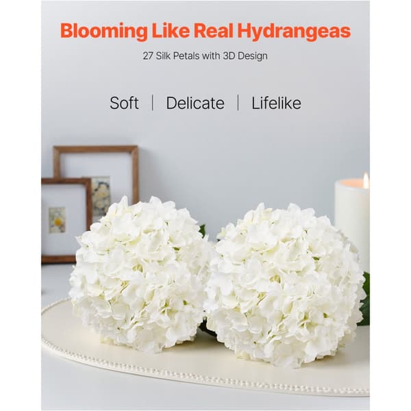 205 stk Kunstige Silkehortensia Blomster, 9,8 tommer Buketarrangement, Hvid