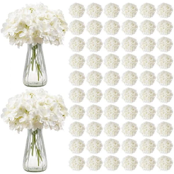 205 stk Kunstige Silkehortensia Blomster, 9,8 tommer Buketarrangement, Hvid