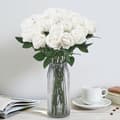 Miniatyrbillede 8 af 11: 60 stk. hvide roser, Kunstige Blomster, Realistisk buket til Juledekoration