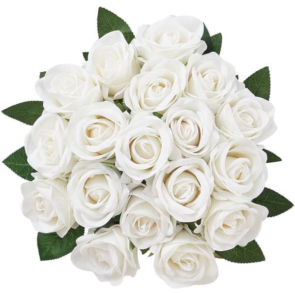 60 stk. hvide roser, Kunstige Blomster, Realistisk buket til Juledekoration