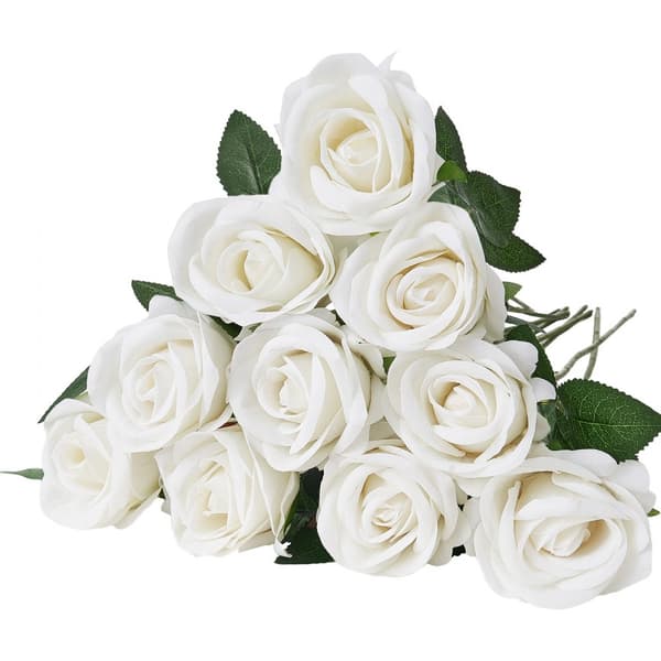 60 stk. hvide roser, Kunstige Blomster, Realistisk buket til Juledekoration