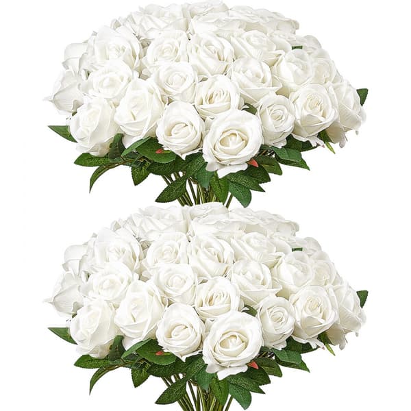 Vita Rosor Konstgjorda Blommor 60 st, Realistisk Bukett, Perfekt för Juldekoration