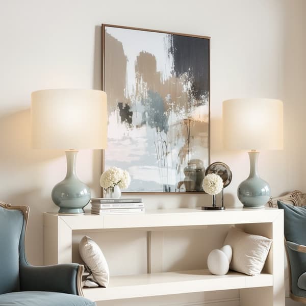 Trommelampeskærme Sæt, 2 stk., 16x16x12 tommer, Lampeskærm med Harpe, Off-White Farve