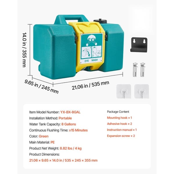 Bärbar Ögonspolningsstation 8-Gallon, OSHA-Godkänd, För Nödsituationer, Säkerhet och Hälsovård på Arbetsplatsen