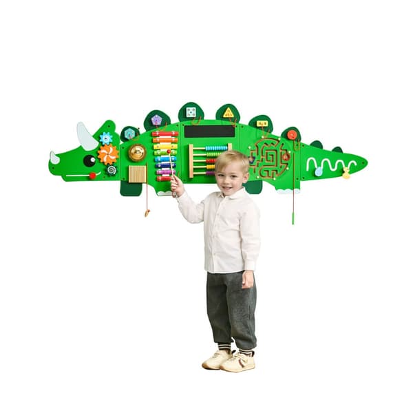 Dinosaur Aktivitetsvæg, Travltavle Paneler, 11 Lærende Aktiviteter, Sansevægpanel