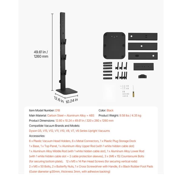 Dyson Multi-Models Pölynimurin Teline, Vakaa Säilytysteline, Musta