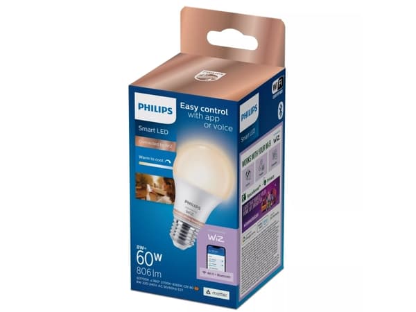 Philips Lyskilde, 60 W A60 E27, Smartpære, Wi-Fi/Bluetooth, Hvit, E27, A60, 2700 K