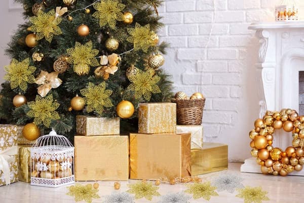 INF Julblommor för juldekoration plast Guld 10-pack
