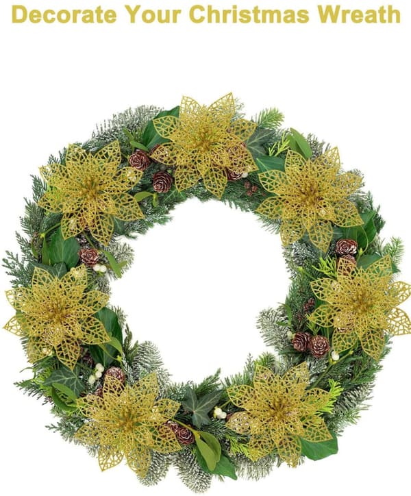 INF Julblommor för juldekoration plast Guld 10-pack