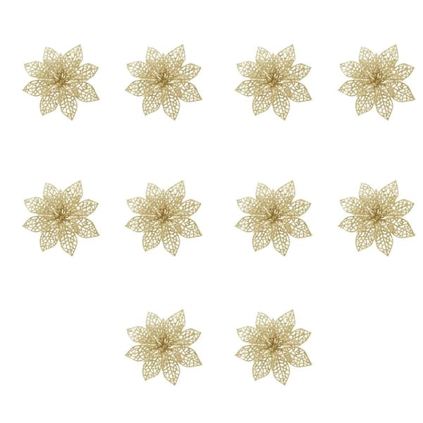INF Julblommor för juldekoration plast Guld 10-pack