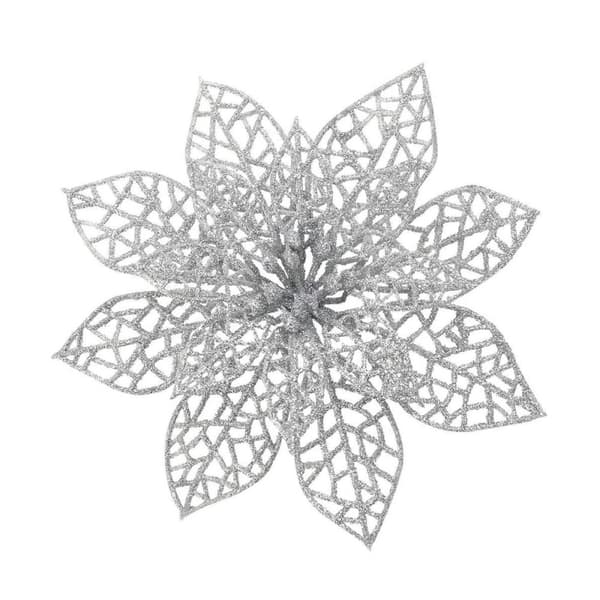 INF Julblommor för juldekoration plast Silver 10-pack