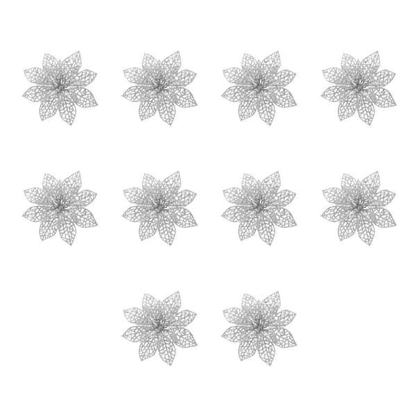 INF Julblommor för juldekoration plast Silver 10-pack