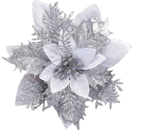 INF Kunstige juleblomster sølv 5-pack julepynt