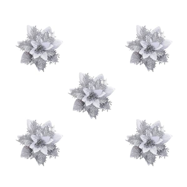 INF Kunstige juleblomster sølv 5-pack julepynt
