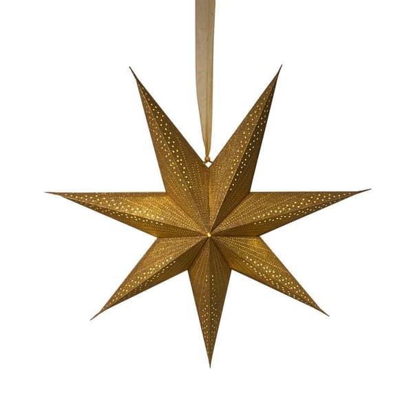 Julestjerne i guld med glitter og LED