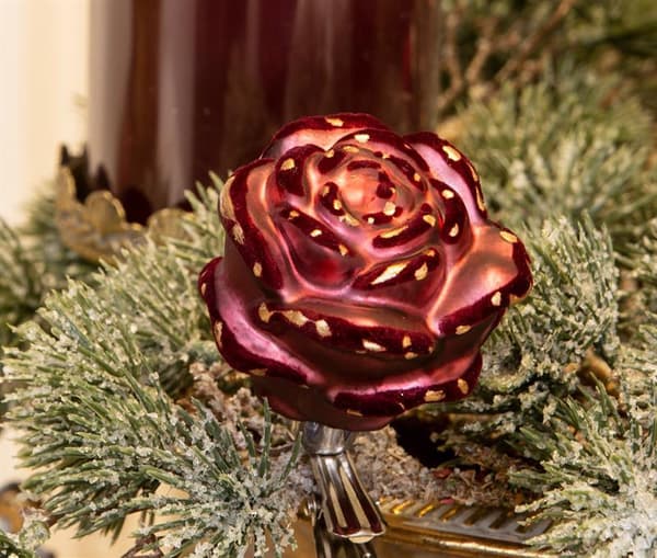 4 x Deko glas rosęr med clips i bordeaux