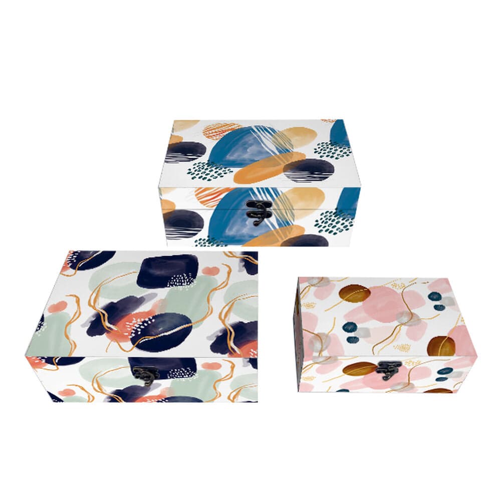 Uppsättning med Dekorativa Lådor DKD Home Decor Abstrakt Polyuretan Trä MDF (30 x 20 x 12 cm) (3 pcs)