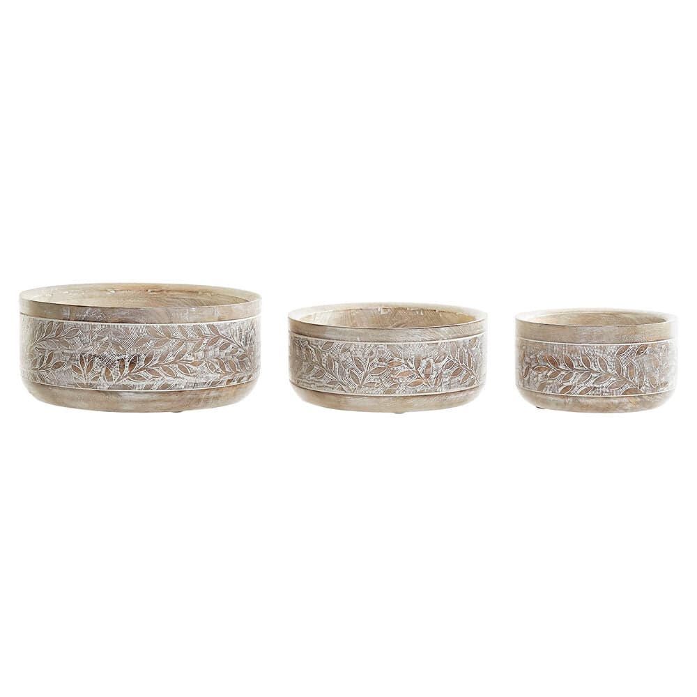 Bordsdekoration DKD Home Decor Naturell Vit Mangoträ (30.5 x 30.5 x 12.7 cm) (3 pcs)