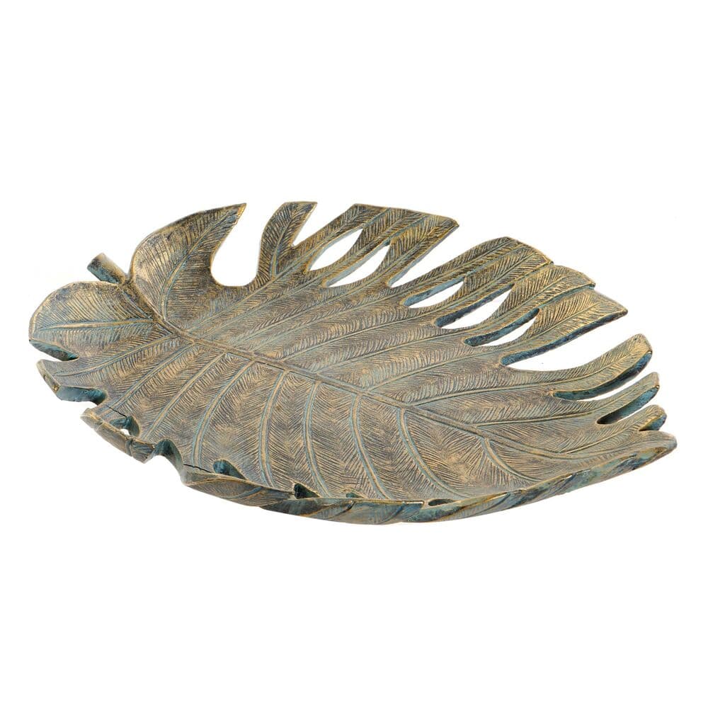 Bordsdekoration DKD Home Decor Gyllene Grön Harts Tropiskt Löv av en växt (34 x 29 x 5 cm)