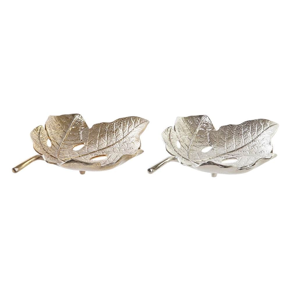Bordsdekoration DKD Home Decor Champagne Silvrig Aluminium Löv av en växt (28 x 20 x 6 cm) (2 antal)