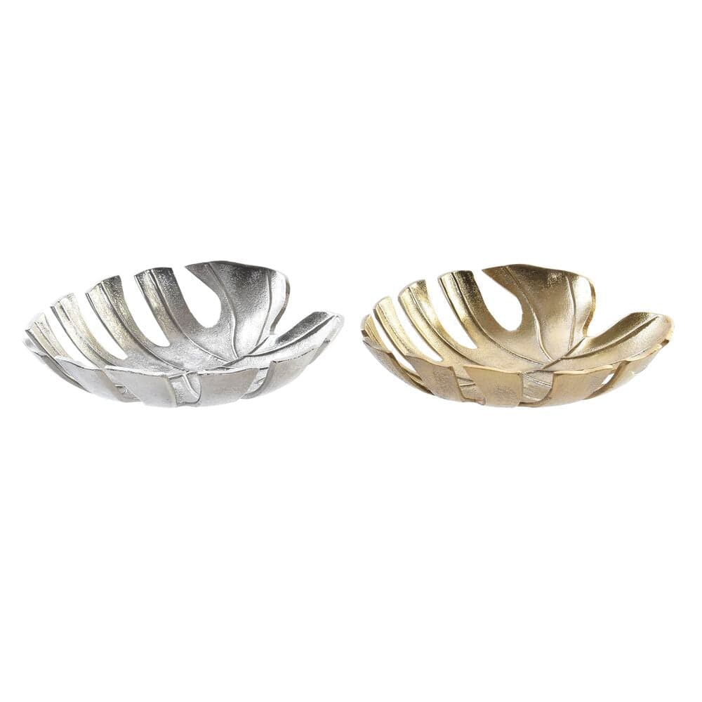 Bordsdekoration DKD Home Decor Silvrig Gyllene Aluminium Tropiskt Löv av en växt (24 x 22 x 6 cm) (2 antal)