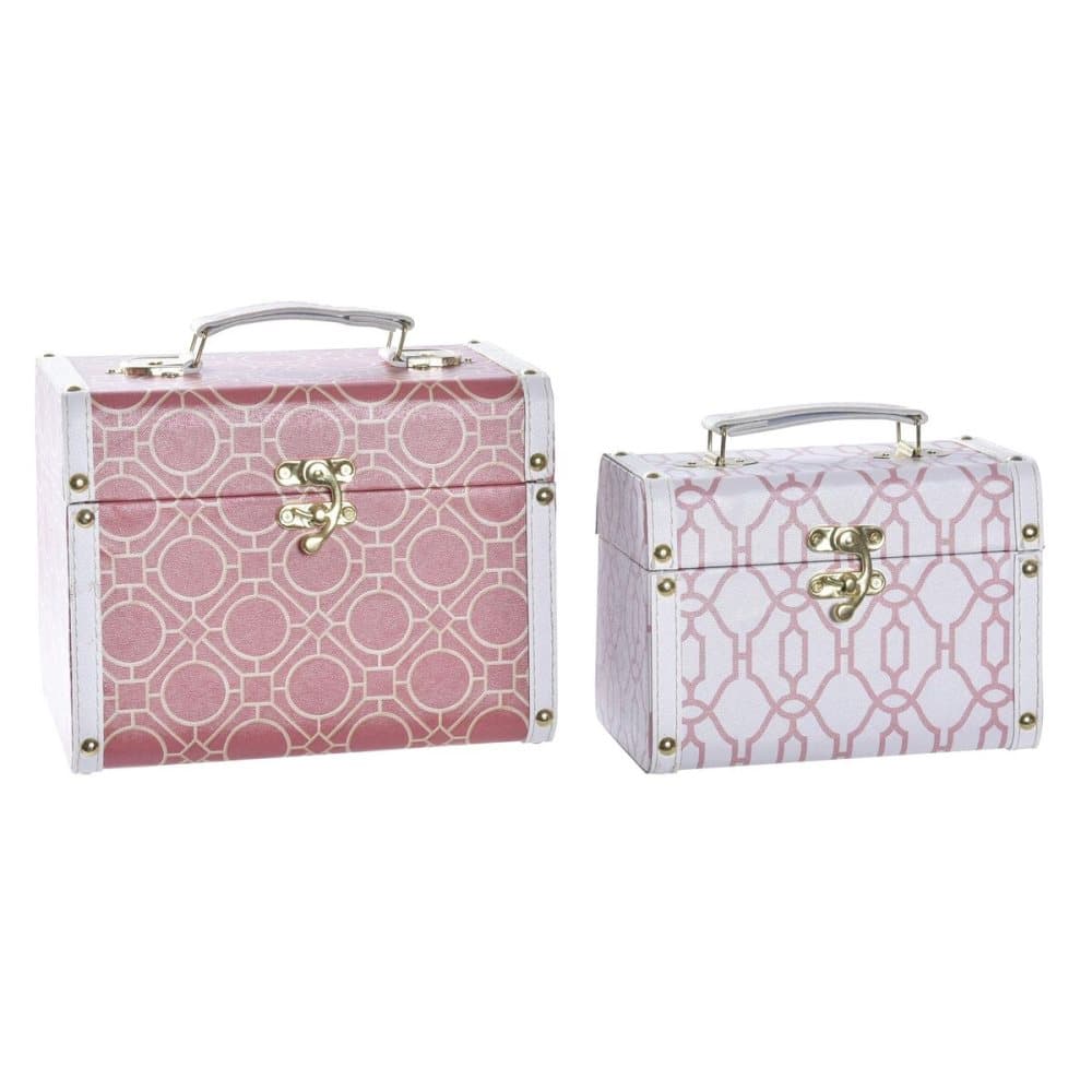 Uppsättning med Dekorativa Lådor DKD Home Decor Kanvas Trä (24 x 18 x 19 cm)