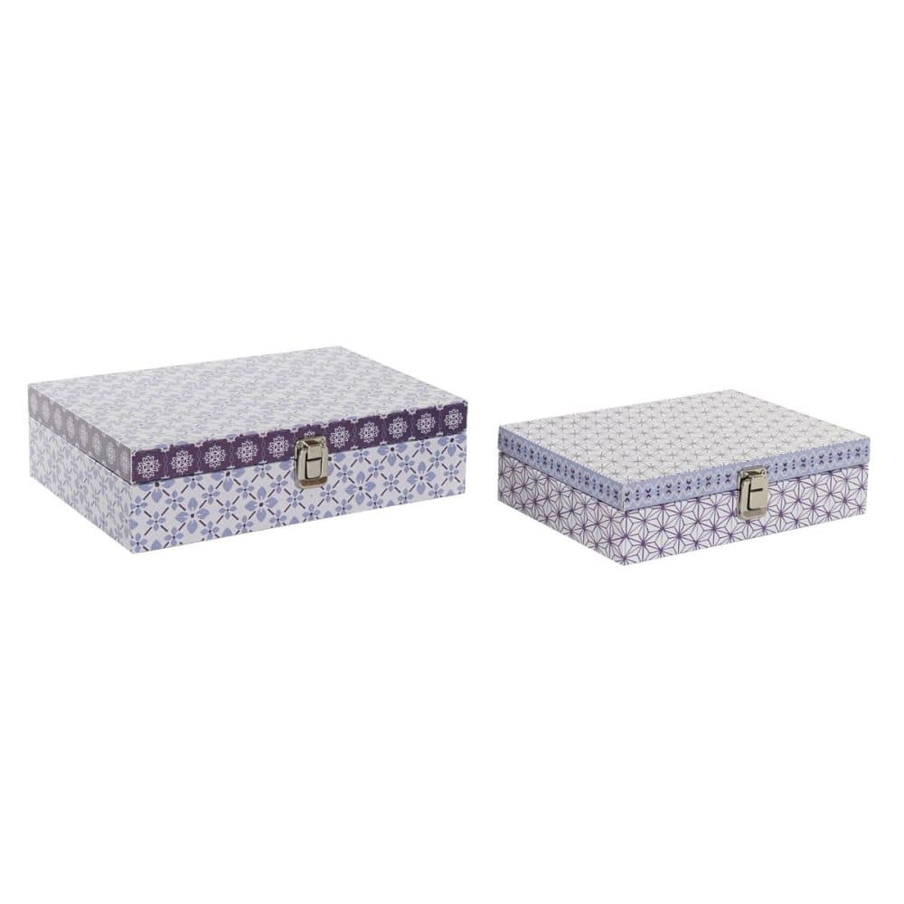 Uppsättning med Dekorativa Lådor DKD Home Decor Kanvas Blå Trä (29 x 21 x 8 cm)