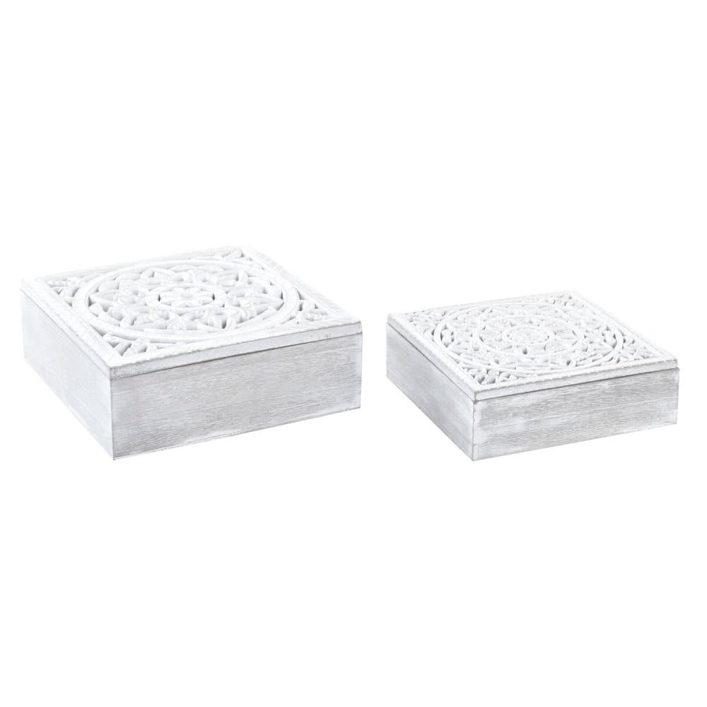 Uppsättning med Dekorativa Lådor DKD Home Decor MDF Vit (21,5 x 21,5 x 8 cm)