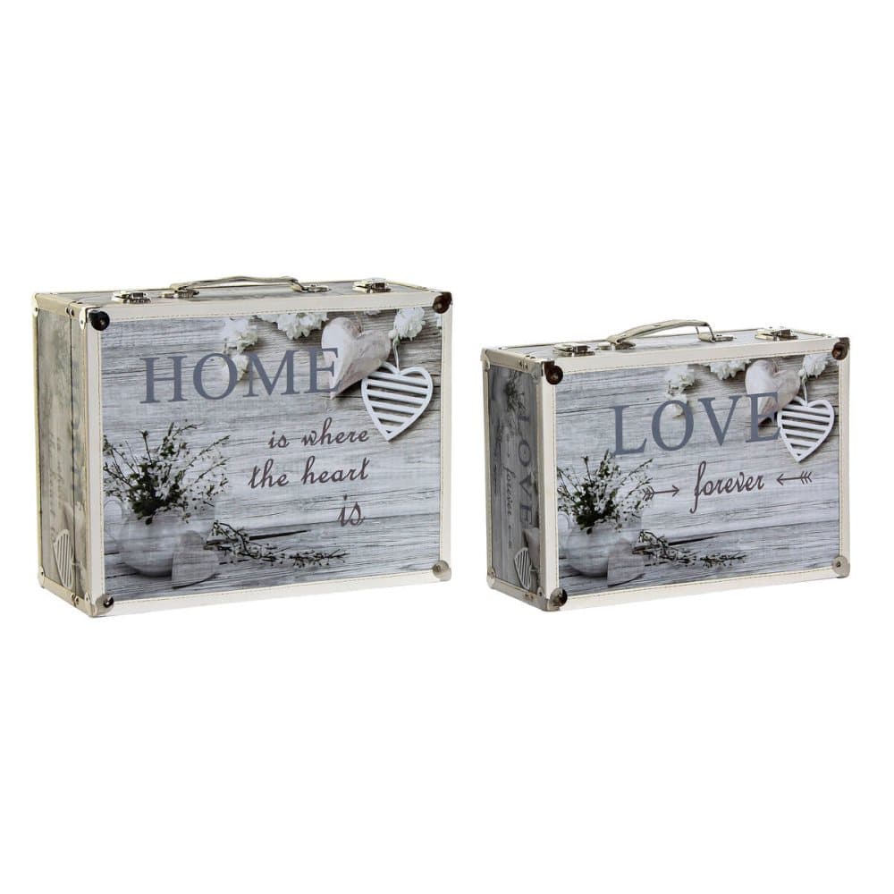 Uppsättning med Dekorativa Lådor DKD Home Decor Grå Polyester MDF PU (43 x 33 x 18,5 cm)