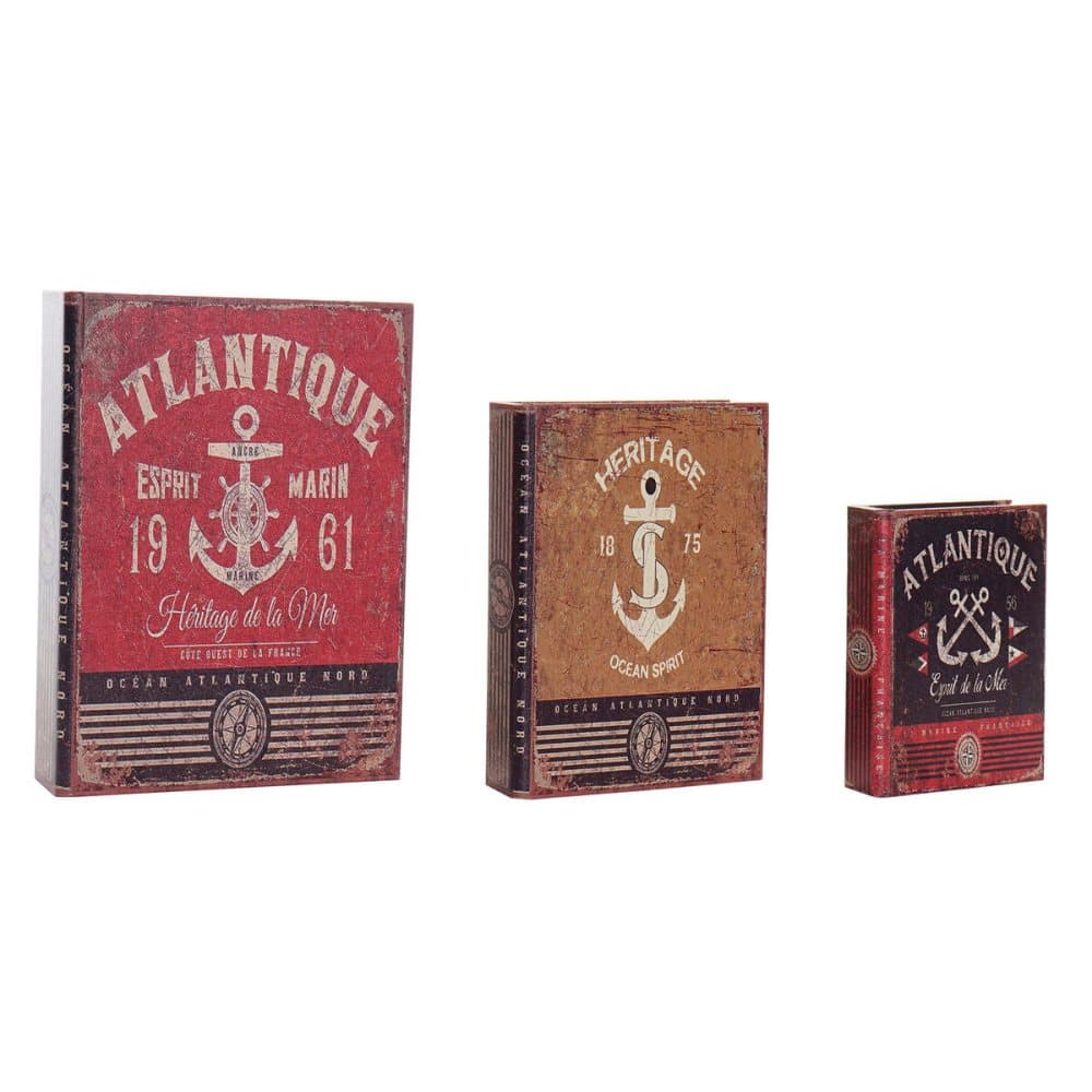 Uppsättning med Dekorativa Lådor DKD Home Decor Kanvas Trä Ankare (24 x 7 x 32 cm)