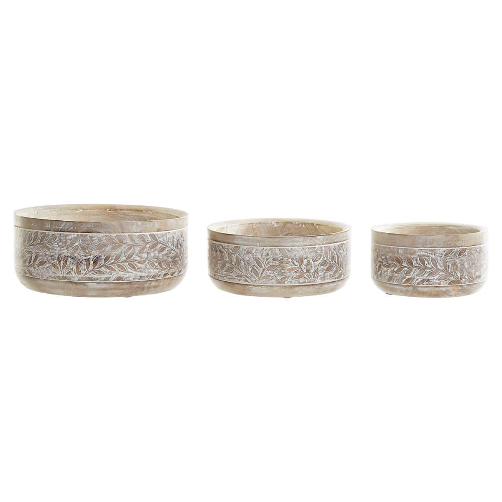 Bordsdekoration DKD Home Decor Naturell Mangoträ (30,5 x 30,5 x 12,7 cm) (3 Delar)
