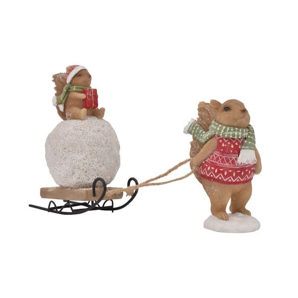 The cutest decoration - Father squirrel with young on a sled
