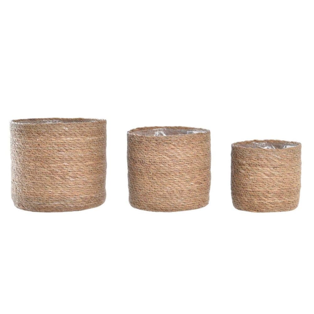 Kruka DKD Home Decor Naturell PE Sjögräs Boho (3 Delar) (20 x 20 x 18 cm)