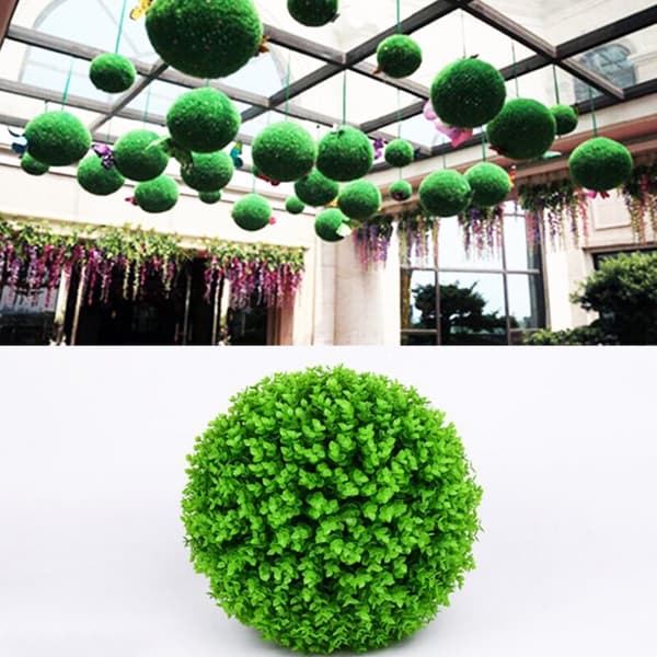 Artificial Green Eucalyptus Plant Ball Topiary Wedding Event Home Outdoor Decoration Hanging Ornament, Diameter: 13.4 inch