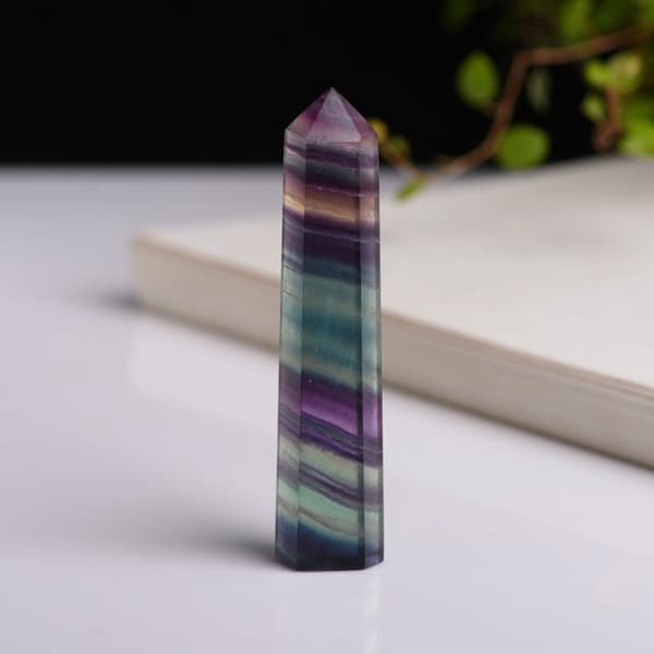 Natural Rough Stone Hexagonal Crystal Column Colorful Fluorite Column Ornaments, Size:3 cm or So