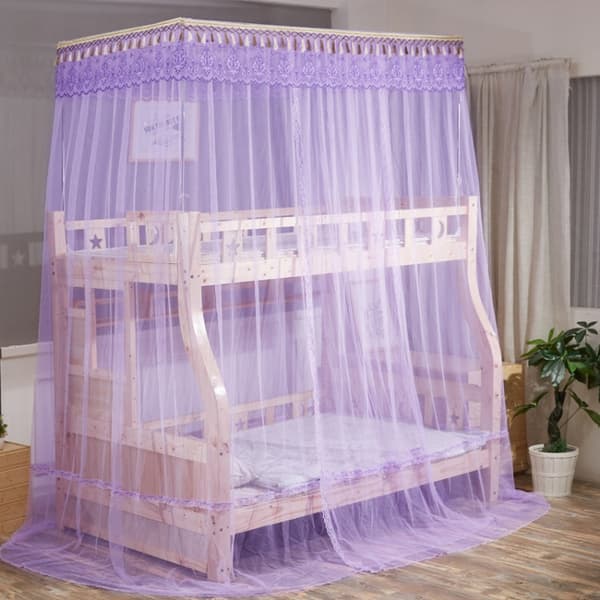 Dobbeltlags køyeseng teleskopstøtte Gulv-til-barn seng myggnett, størrelse: 90x190 cm (lilla)