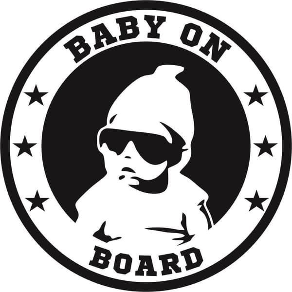 Dekal baby on board 12x12cm Svart