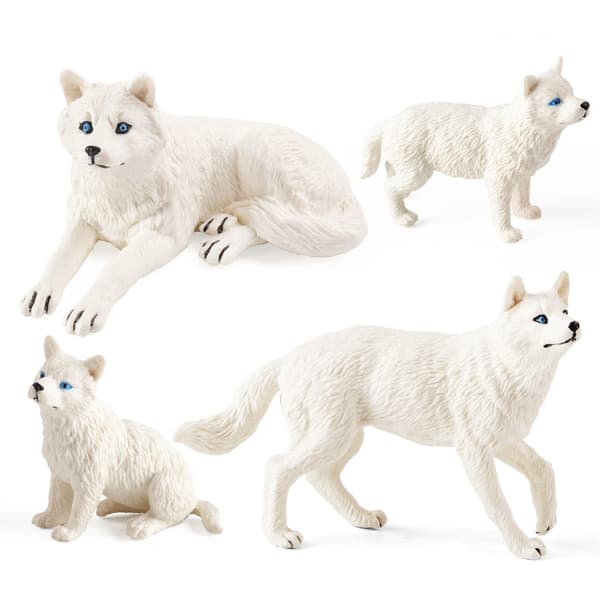 INF Realistisk Wolf Figure Sæt med 4 stykker Snow Wolf