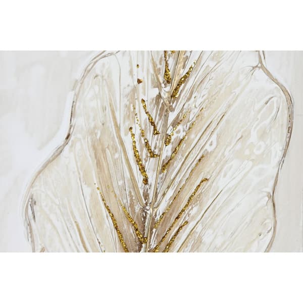 Maleri Home ESPRIT Hvid Gylden Lærred Træ MDF Blad af en plante Romantisk 30 x 2,5 x 60 cm (2 enheder)