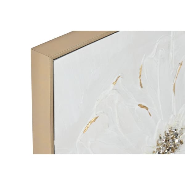 Maalaus Home ESPRIT Valkoinen Kullattu polystyreeni Kangas Kukka Shabby Chic 62 x 4,5 x 62 cm (2 osaa)