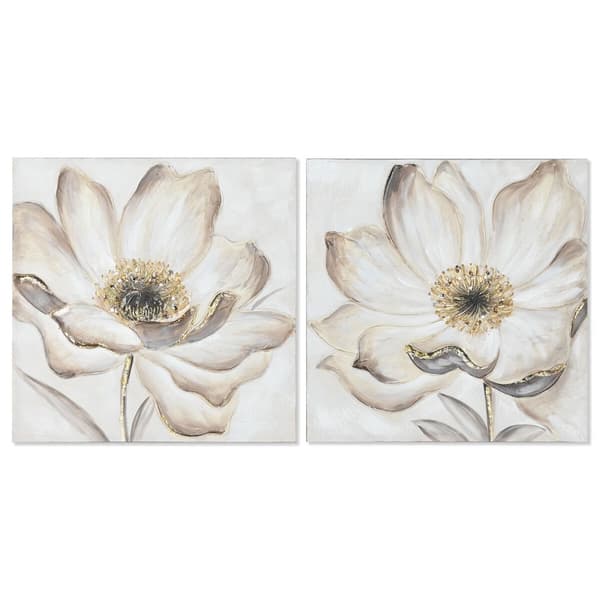 Maleri Home ESPRIT Beige Gyllen Læret Tre MDF Blomster Romantisk 60 x 3 x 60 cm (2 enheter)